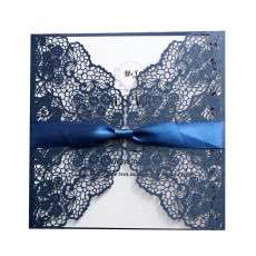 Dark Blue Lace Invitation Card  Laser Wedding Invitation